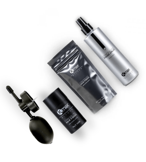Pack Expert Kmax compost per Fibres Capil·lars de 15gr, Recàrregues de 64gr, Spray de Fixació de 250ml i un Aplicador de Fibres Professional