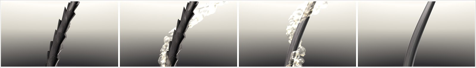 Condicionador Leave-IN de Kmax actuant sobre el cabell Gràfic representatiu de la funció que exerceix sobre els cabells l'Acondicionador Leave-IN de Kmax